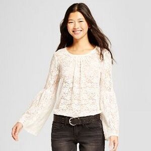 Women's Cream Long Sleeve Lace Top - Mossimo Supply Co